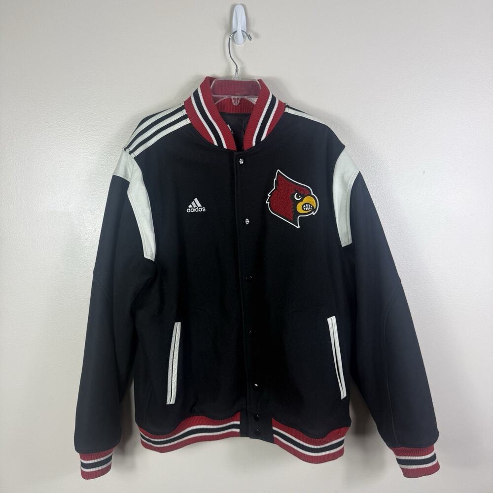 Men’s Louisville Cardinal Adidas Coat Size L Embroidered Button Down